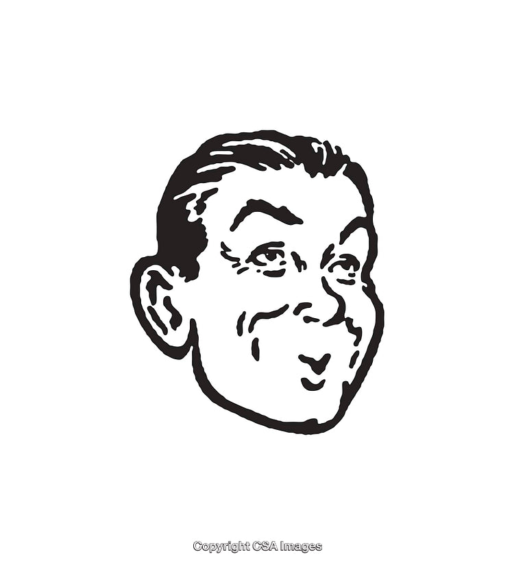 Retro Black and White Line Art Illustration of a Smiling Face