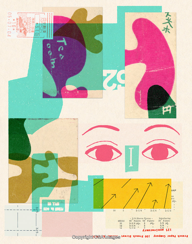 Abstract Collage With Geometric Shapes and Vibrant Colors, Eye Illustration
