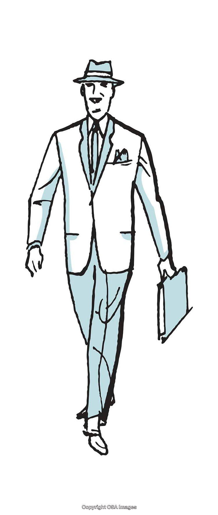 Illustrated Businessman in Classic Suit Carrying Briefcase and Wearing Hat