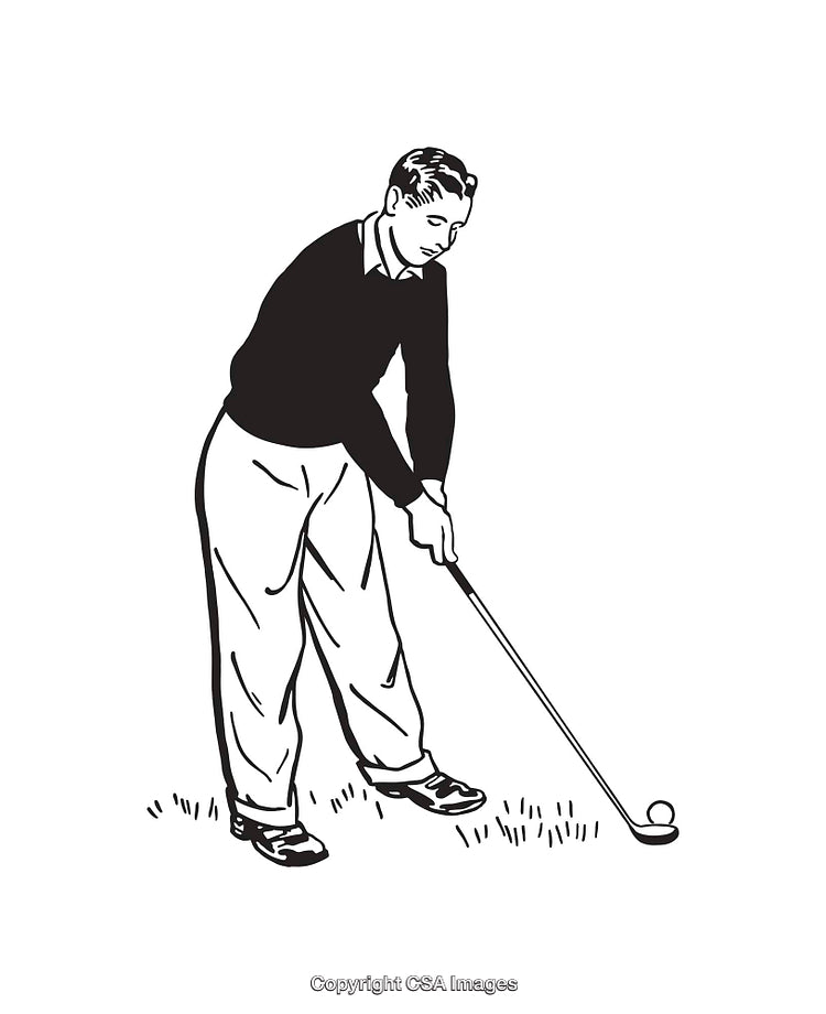 Illustration of a Golfer Preparing to Swing in Line Art Style