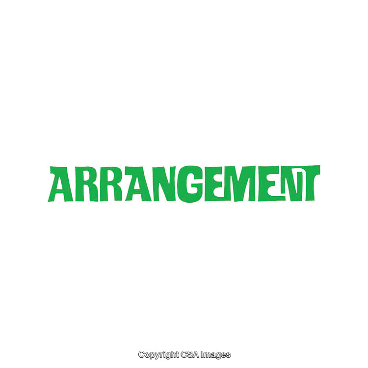 Green 'Arrangement' Text in Distinctive Bold Letters on White Background
