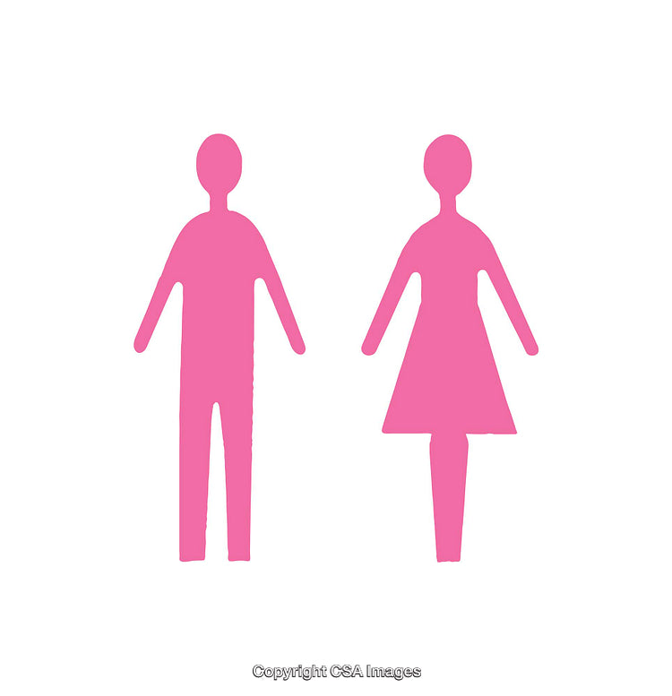 Pink Male and Female Silhouettes Icon on White Background