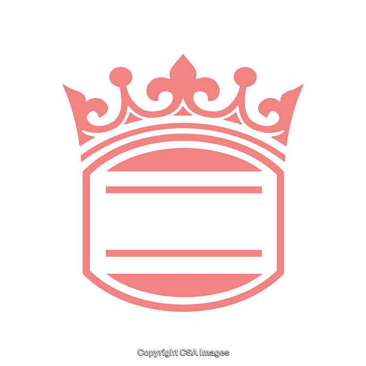 Elegant Pink Crest Icon with Crown and Decorative Elements On White Background