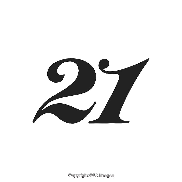 Elegant Black Number 21 on a White Background