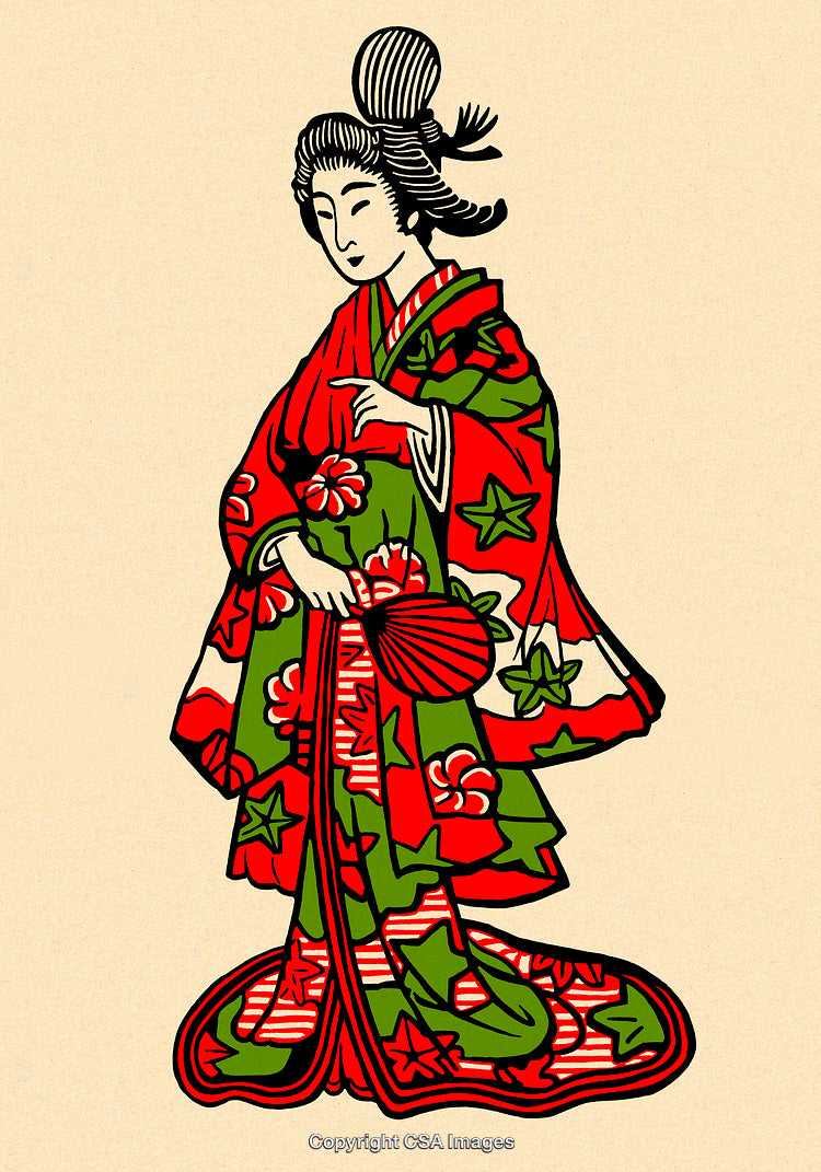 Traditional Japanese Woman in Vibrant Kimono Illustration