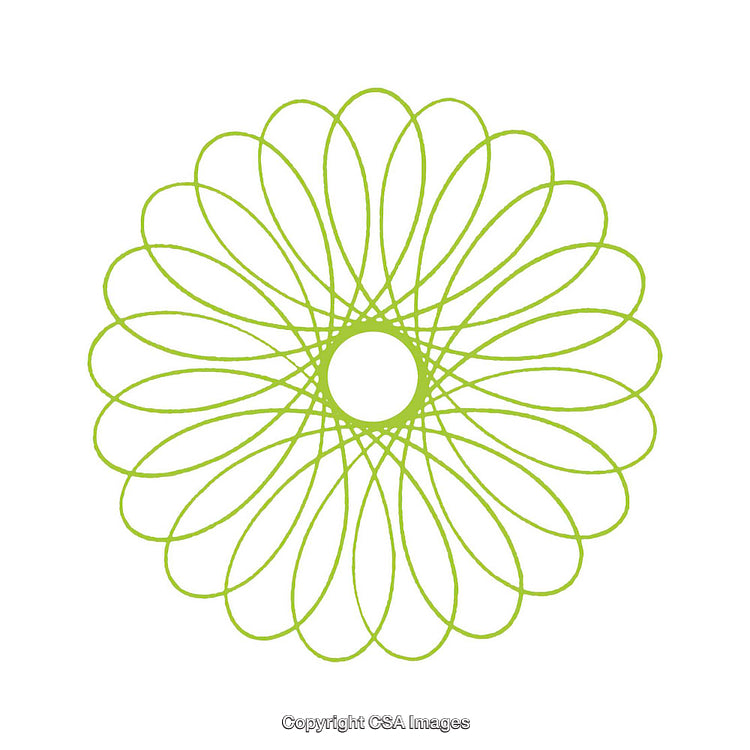 Green Geometric Circular Pattern with Intersecting Spiral Lines on White Background