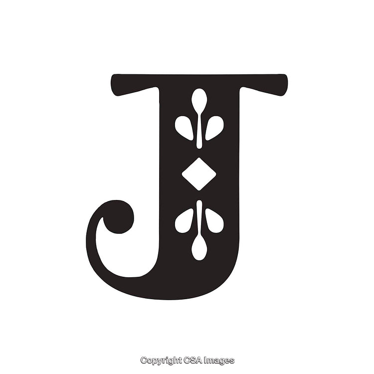 Elegant Decorative J with Scroll Details in Black