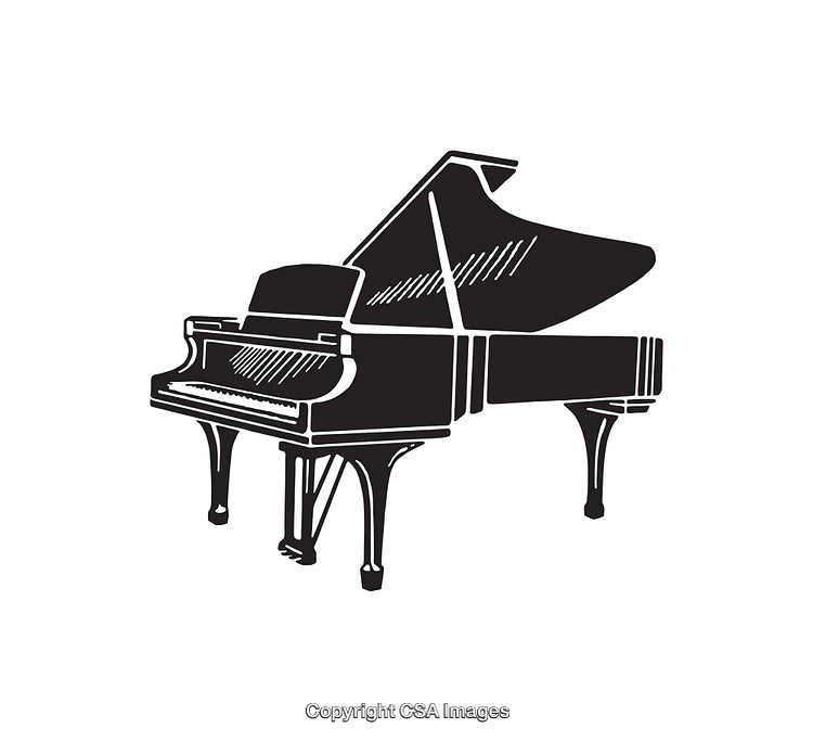 Black and White Line Art of a Grand Piano Illustration