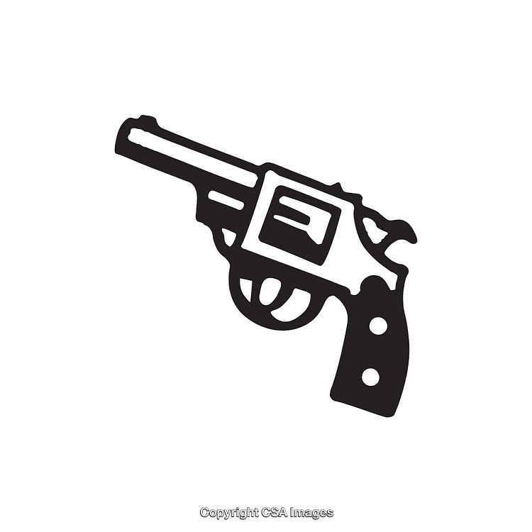 Black and White Illustration of a Handgun Revolver Vector