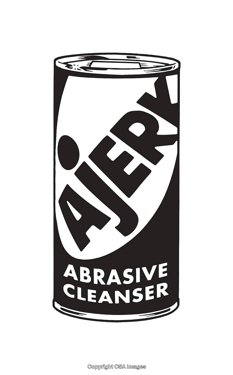Black And White Illustration of Abrasive Cleanser Product Can Design
