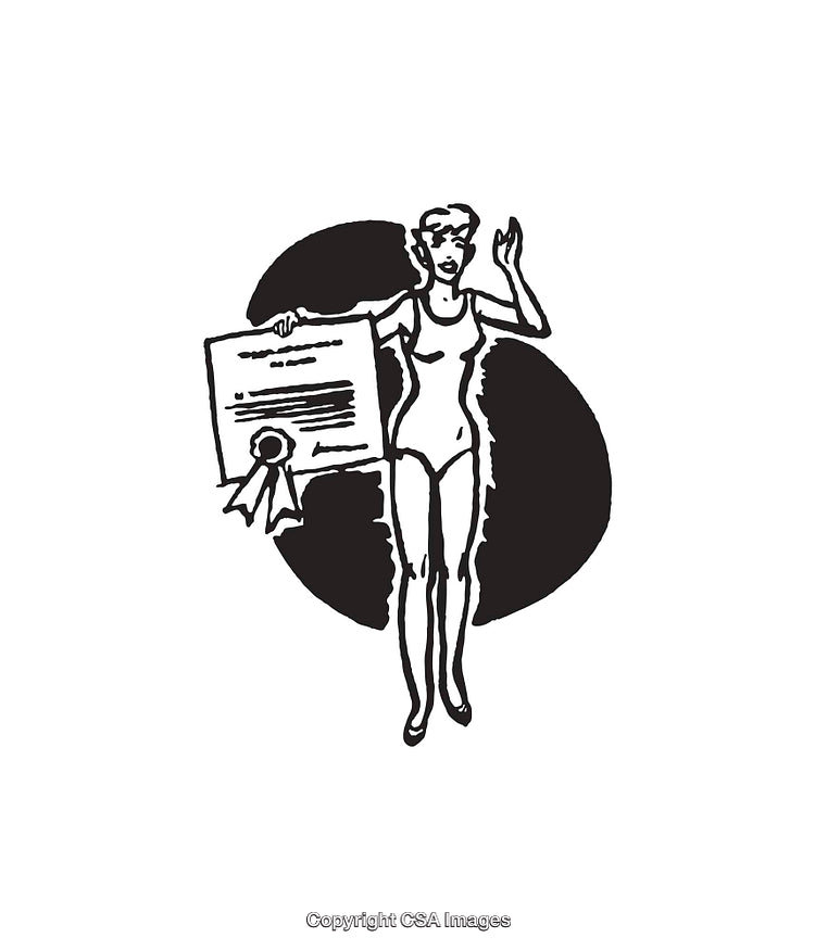 Retro Monochrome Illustration of Woman Holding Certificate