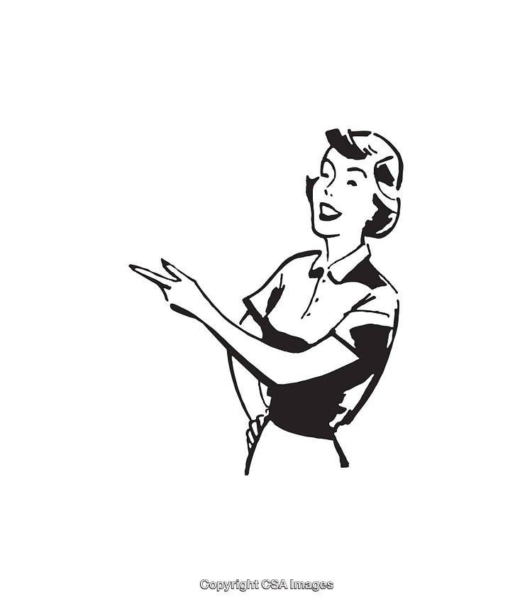 Retro Line Art Illustration of a Woman Gesturing Enthusiastically