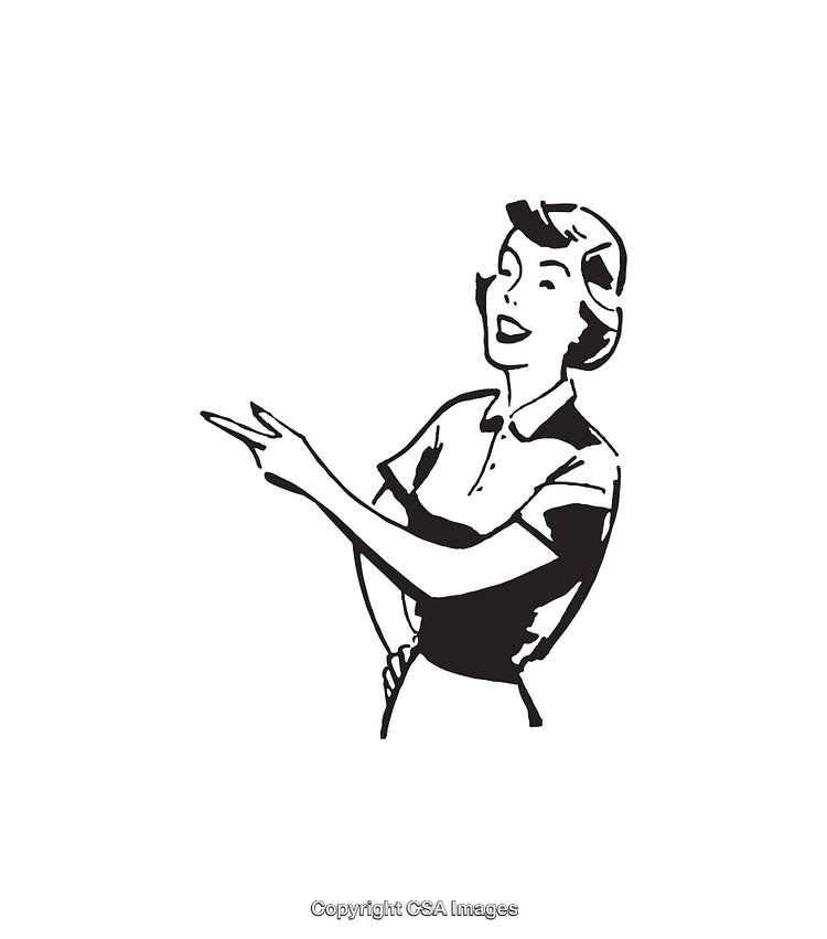 Retro Line Art Illustration of a Woman Gesturing Enthusiastically