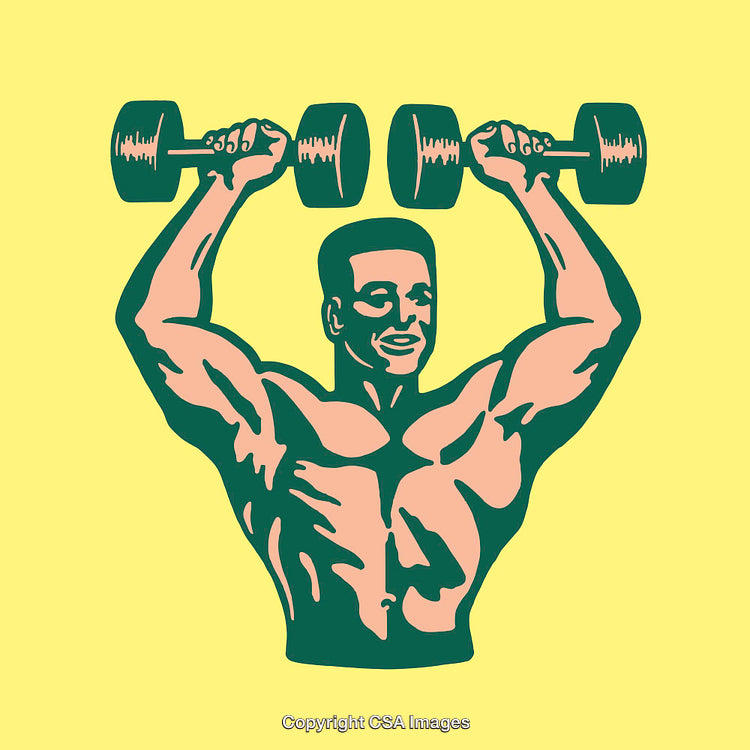 Illustration of a Muscular Man Lifting Dumbbells in Vibrant Colors