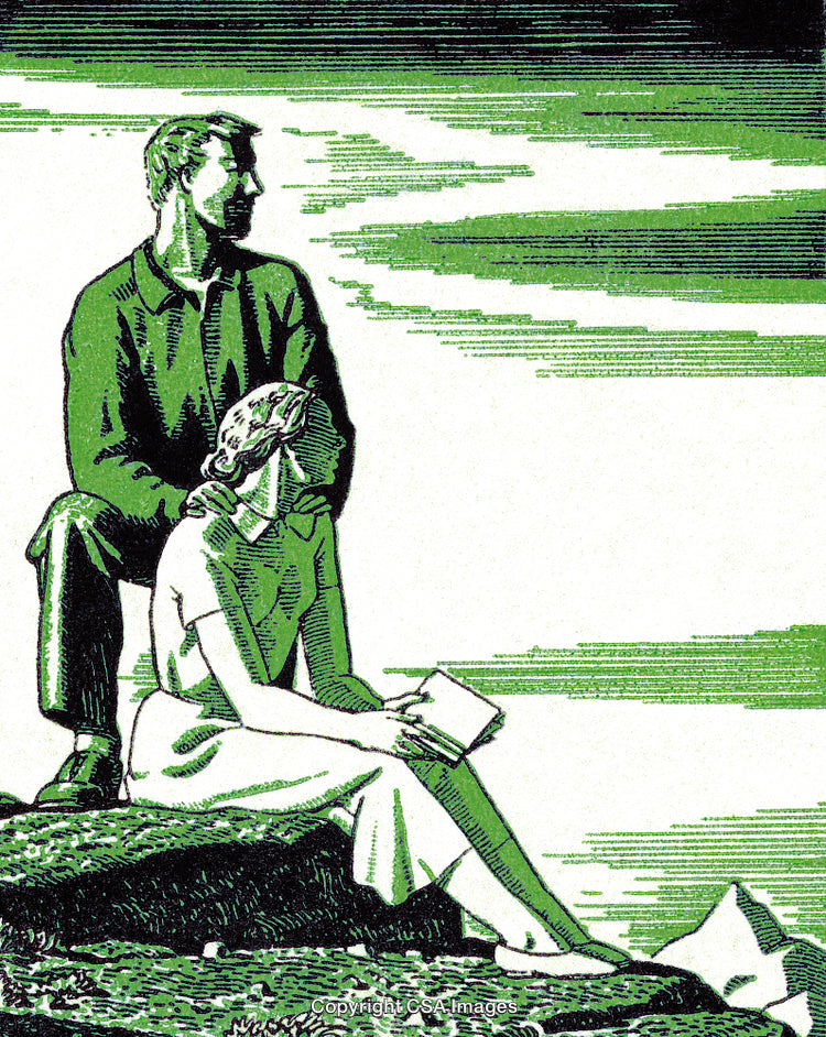 Couple Enjoying a Serene Scenic View in Artistic Rendering