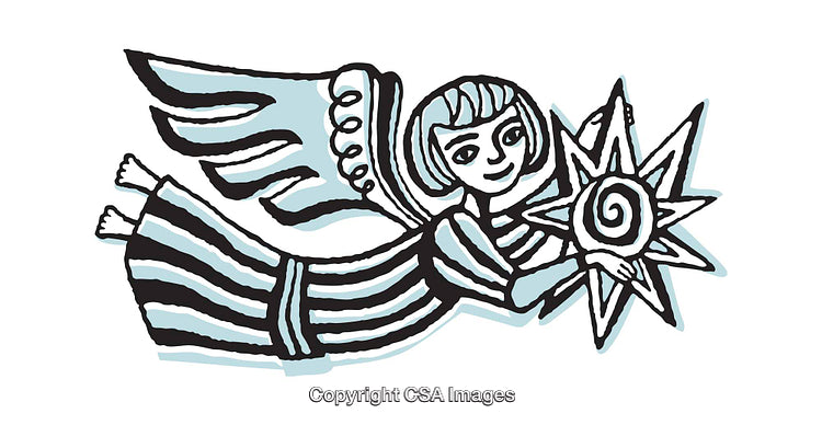 Whimsical Angel Illustration Holding a Starburst in a Cartoon Style