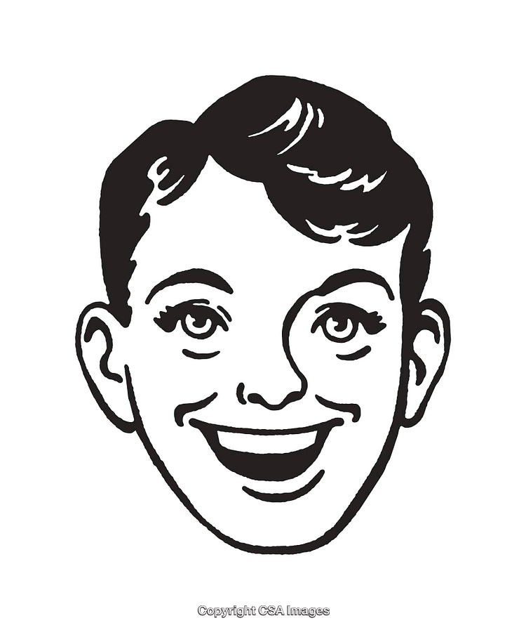 Black and White Retro Smiling Face Illustration with Clean Lines