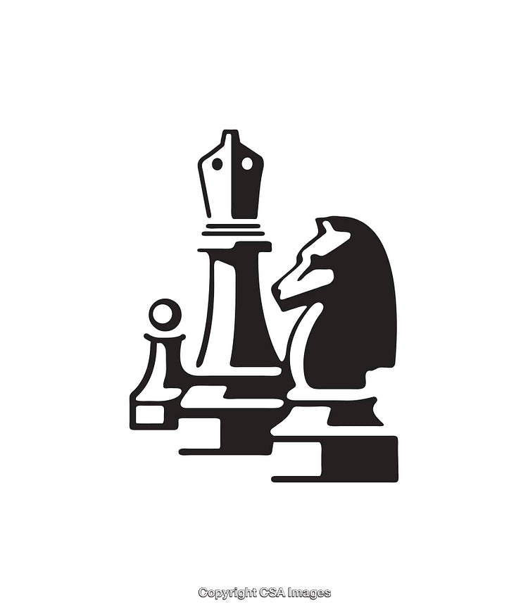 Classic Chess Pieces Illustration Featuring King, Knight, and Pawn