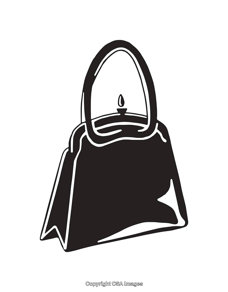 Black and White Line Art Illustration of a Handbag With a Candle