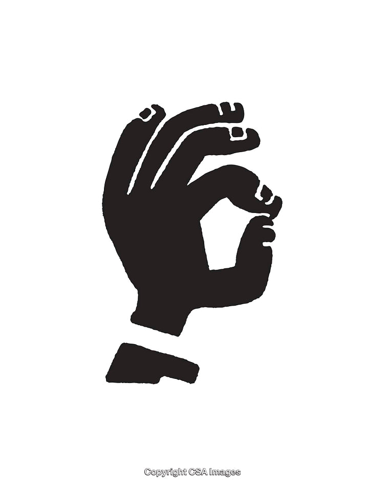 Black and White Silhouette of a Hand Making an OK Sign Illustration