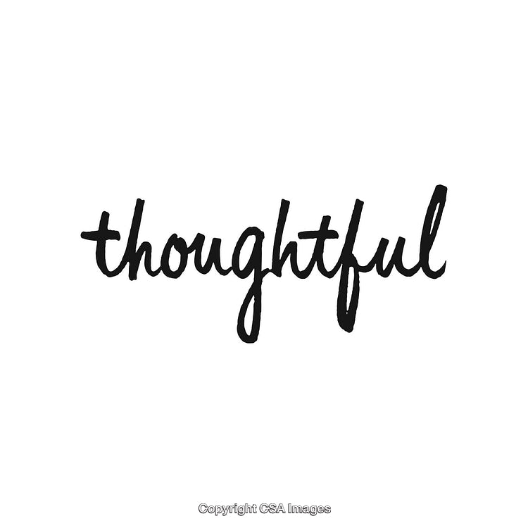 Elegant Handwritten Calligraphy of the Word Thoughtful on White Background