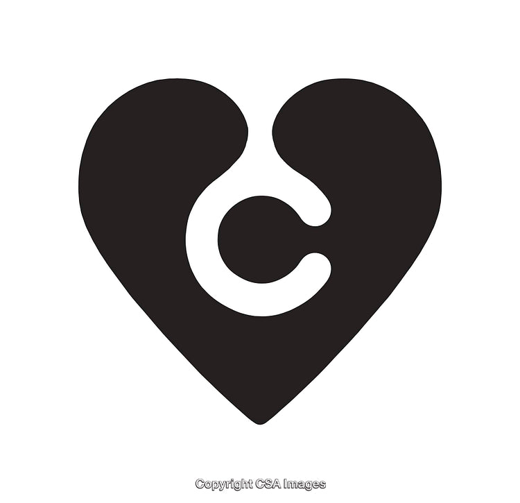 Heart-Shaped Icon with Letter C in Classic Black and White Design