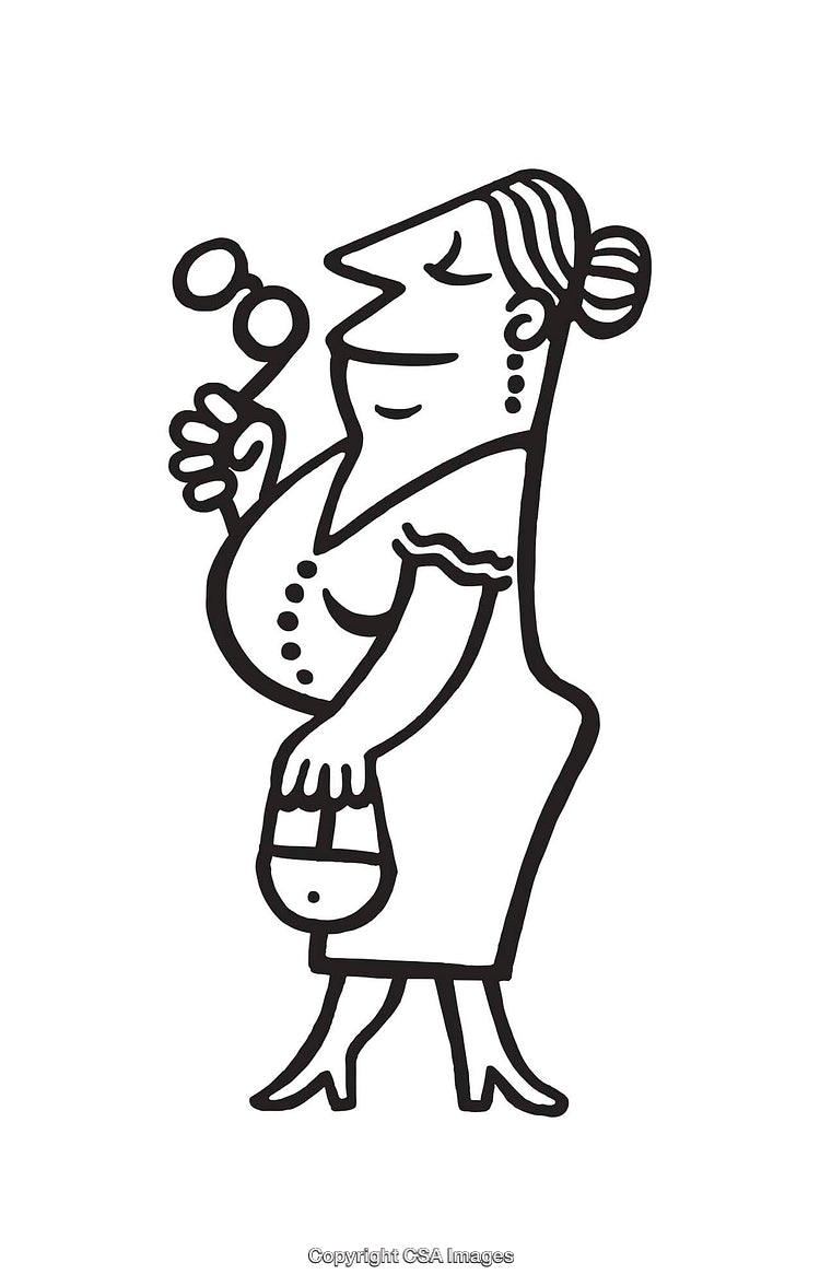 Black And White Illustration of a Stylish Woman in Line Art Style