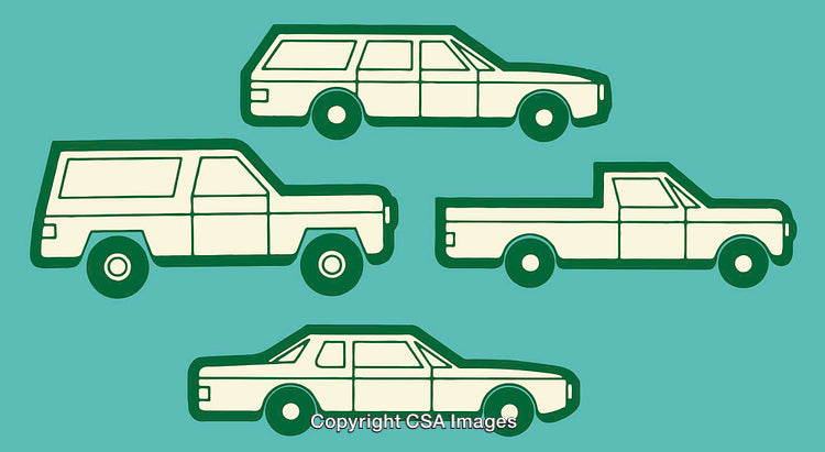 Retro Line Art Illustrations of Classic Vehicles in Simple Style
