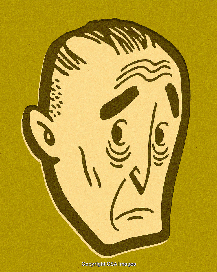 Abstract Illustration of a Concerned Male Face in Retro Style