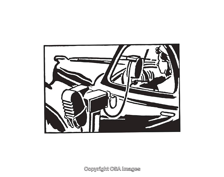 Black And White Line Art of Vintage Car Interior Perspective