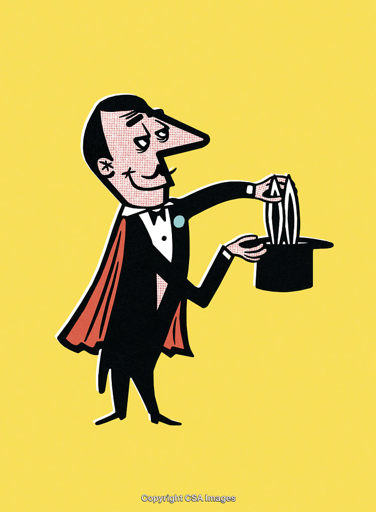 Vintage Style Illustration of a Magician Performing a Classic Hat Trick