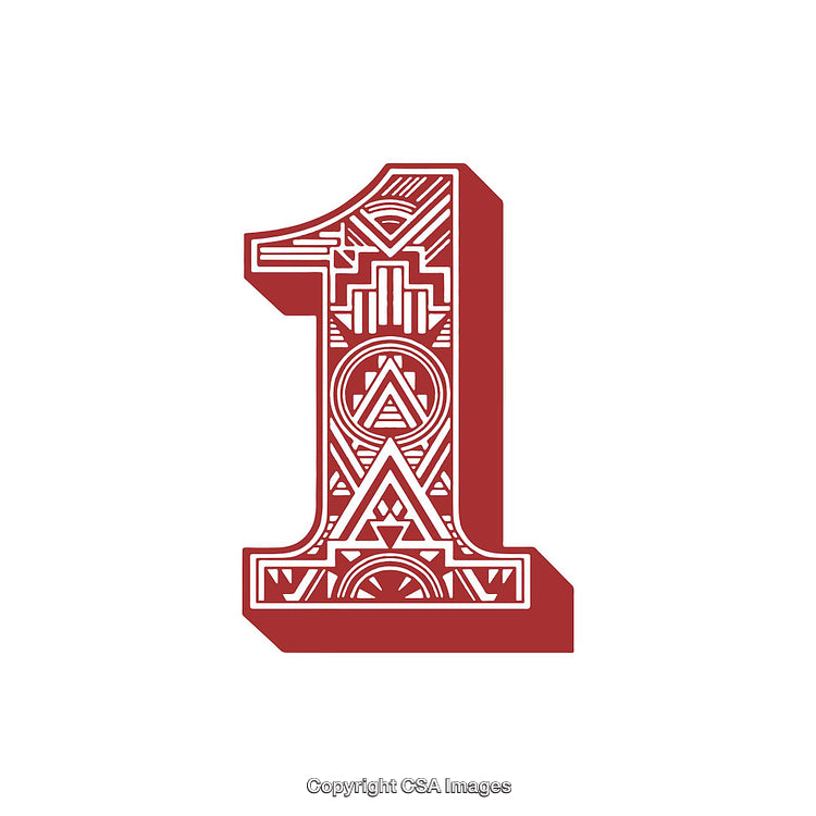 Stylized Number One Featuring Intricate Patterns in Vibrant Red