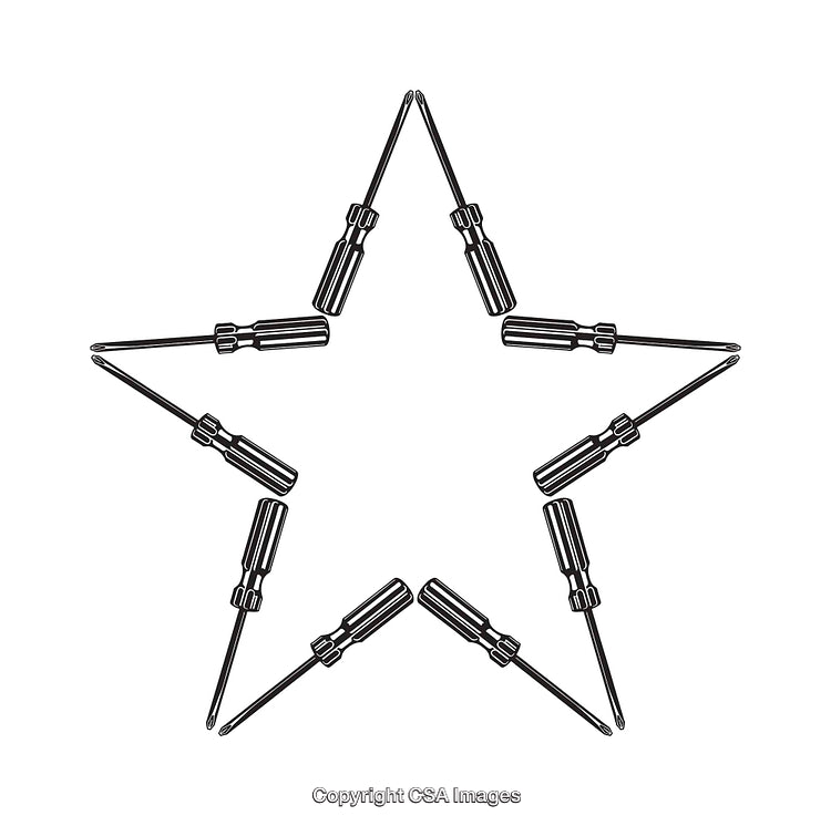 Star Shape Composed of Screwdriver Line Art in Black and White