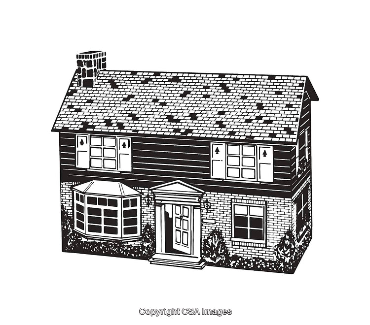 Classic Two-Story House Line Art Illustration in Black and White
