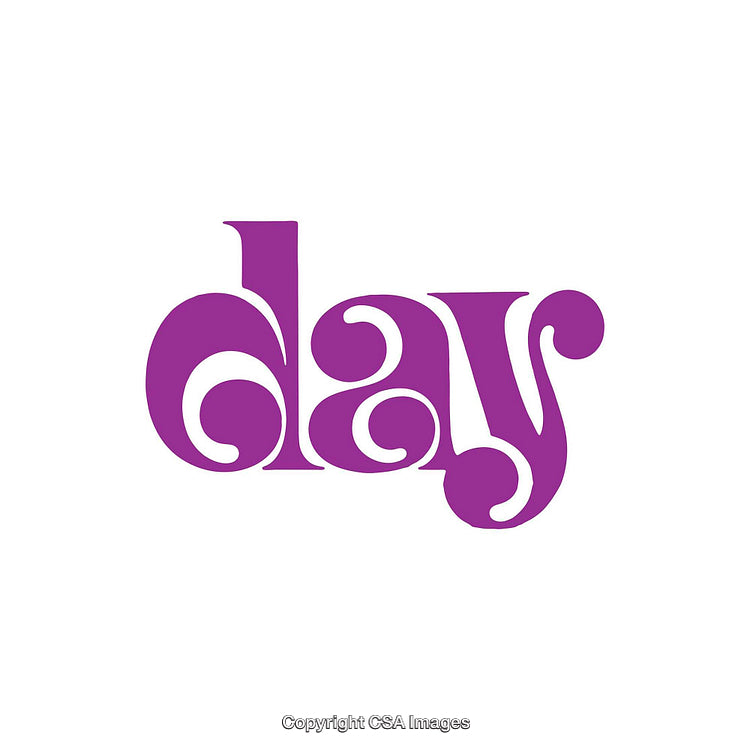 Bold Purple Retro Typography with Flourished Swirls on White Background