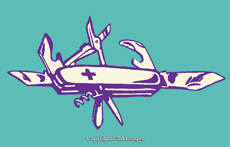 Illustrative Multitool Artwork Featuring Bold Colors and Simplistic Design Elements