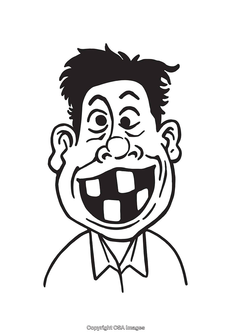Black and White Cartoon Illustration of a Goofy Face Line Drawing