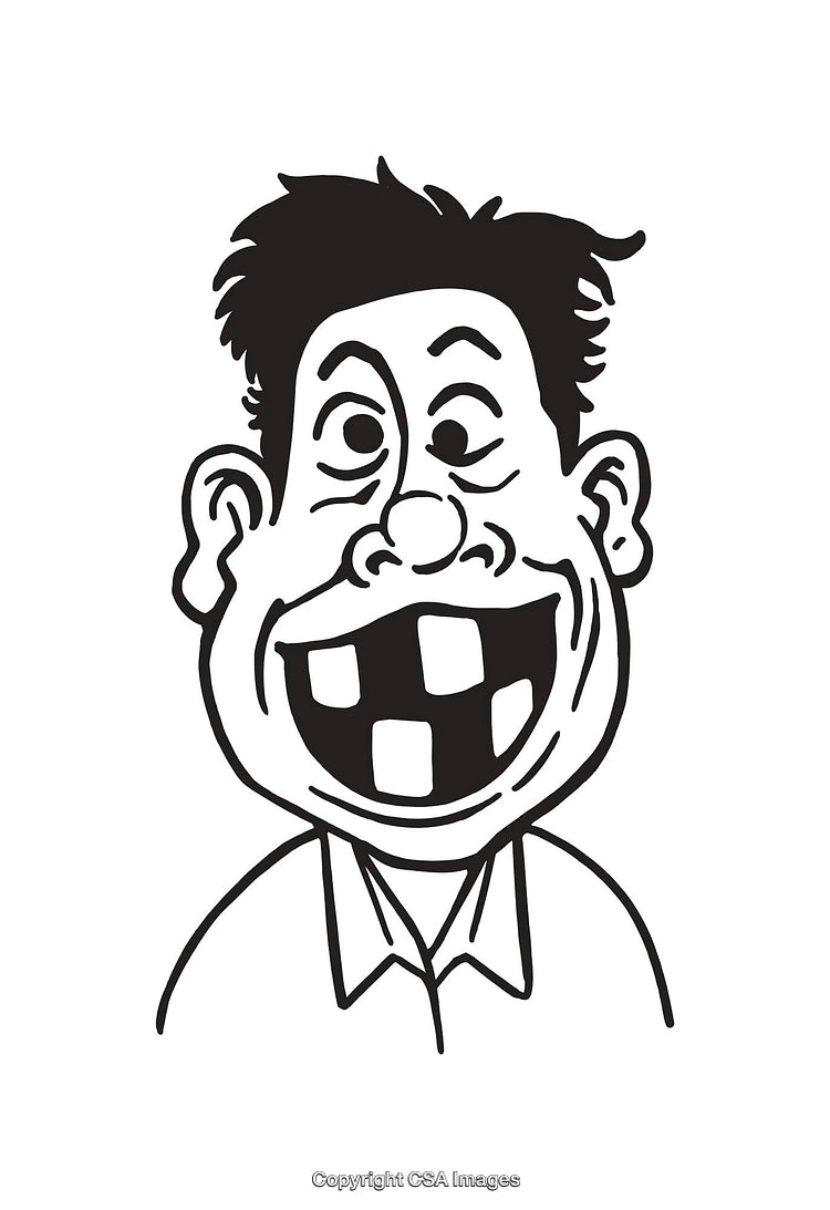 Black and White Cartoon Illustration of a Goofy Face Line Drawing