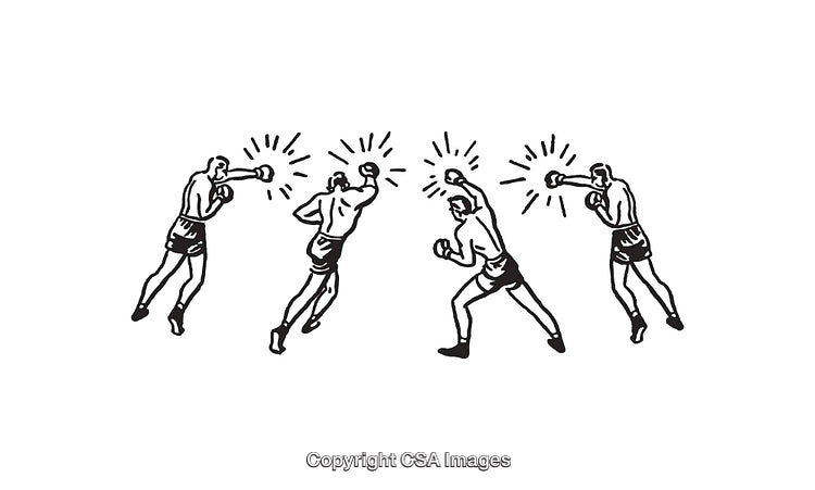 Black and White Line Art of Classic Boxing Scene