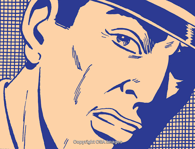 Vintage Comic Style Illustration of a Man in Bold Blue and Orange Tones