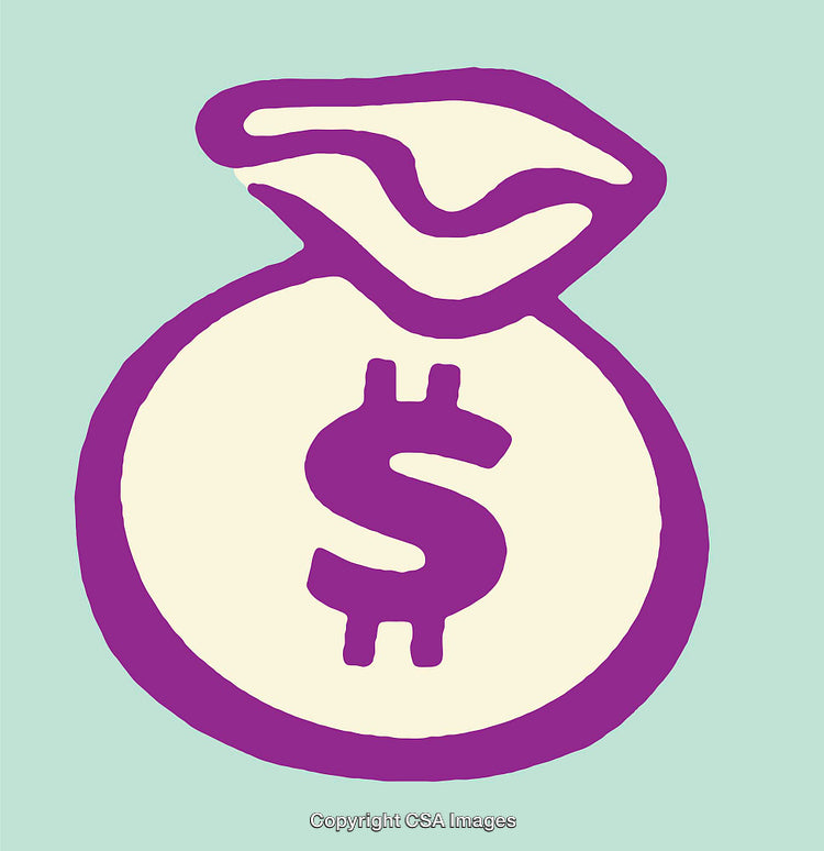 Purple Money Bag Icon on Minimalistic Background