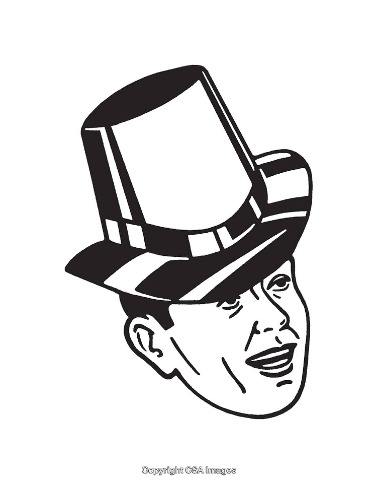 Vintage Black and White Illustration of a Man Wearing a Formal Top Hat