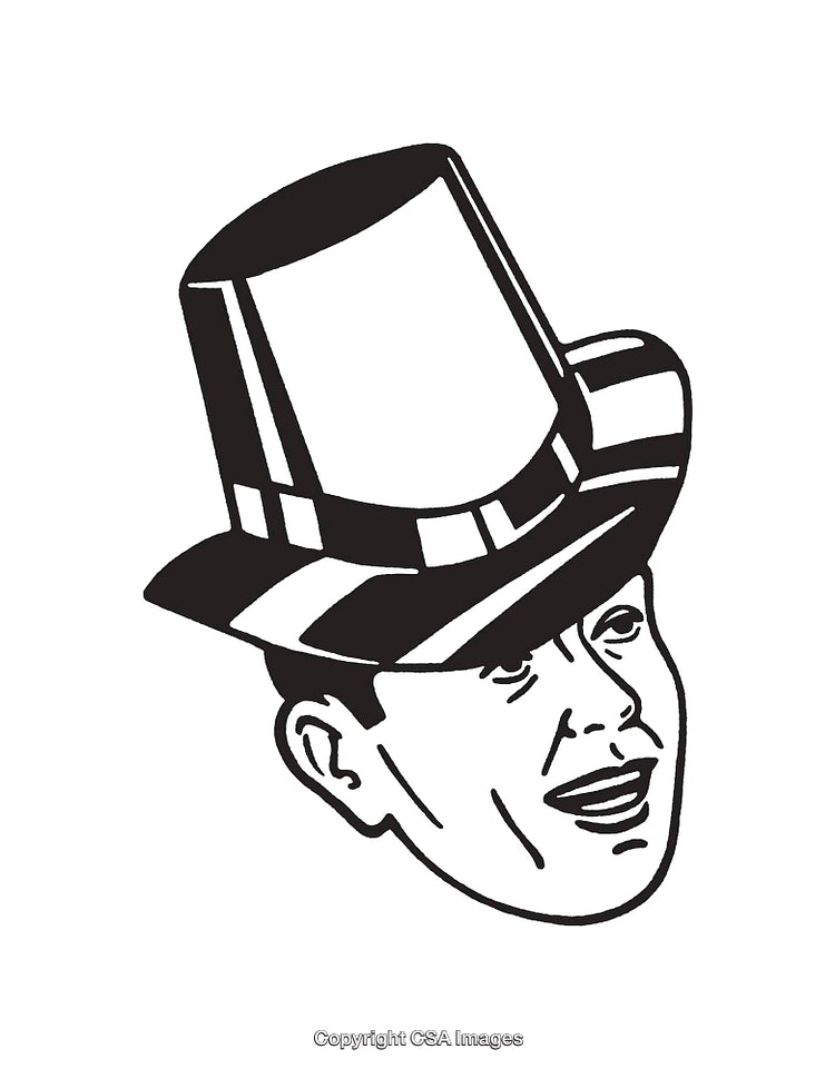 Vintage Black and White Illustration of a Man Wearing a Formal Top Hat