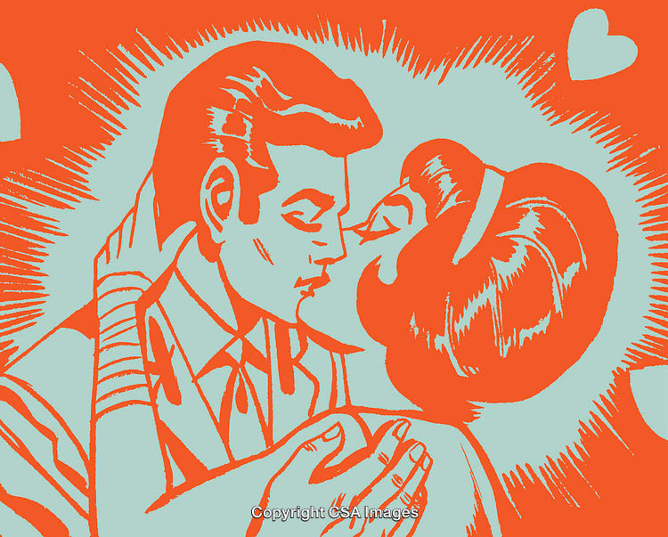 Romantic Pop Art Illustration of a Couple Sharing a Passionate Kiss