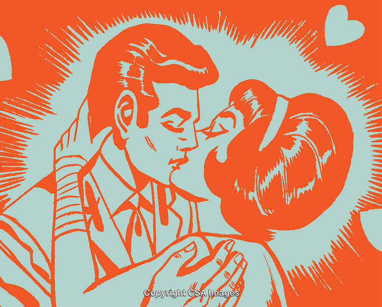 Romantic Pop Art Illustration of a Couple Sharing a Passionate Kiss