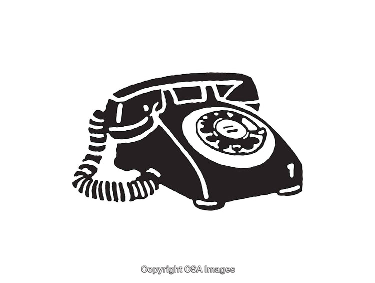 Classic Black and White Line Drawing of a Rotary Dial Telephone