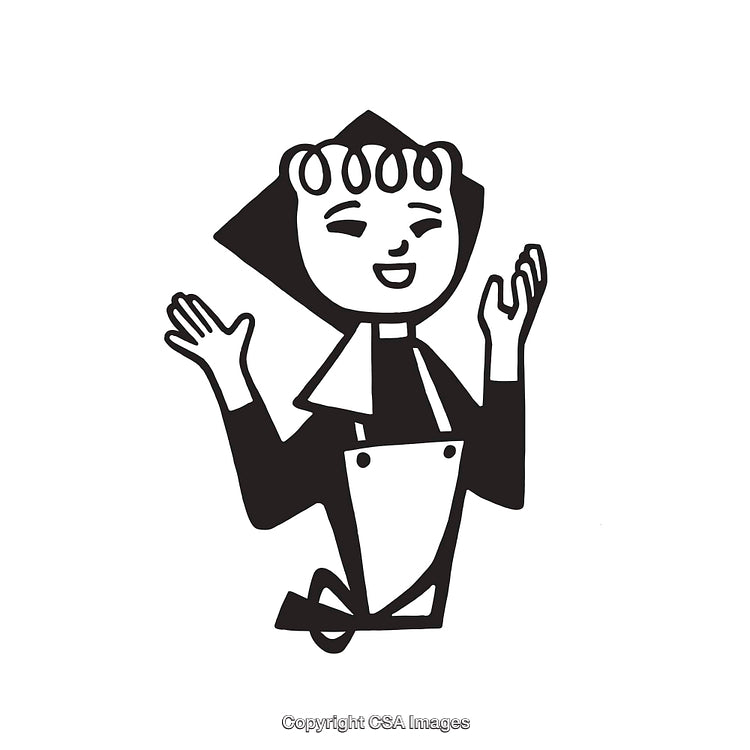 Black and White Line Art Illustration of a Smiling Woman with Apron