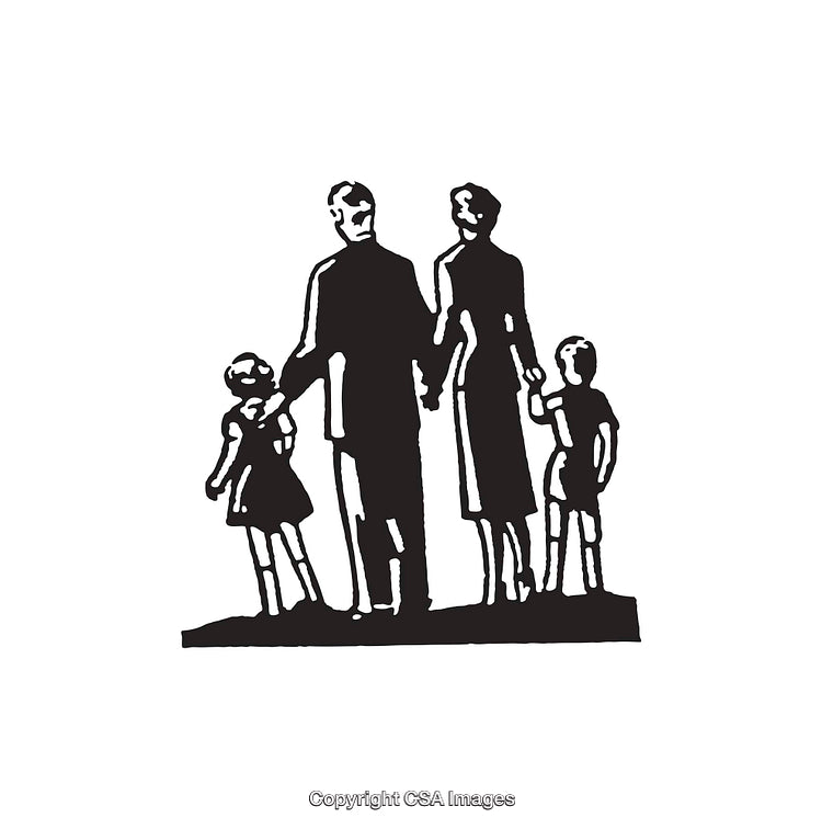 Black and White Line Art of a Family Holding Hands