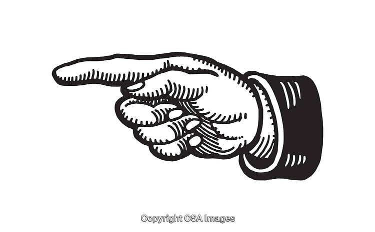 Vintage Black and White Pointing Hand Illustration Showing Direction