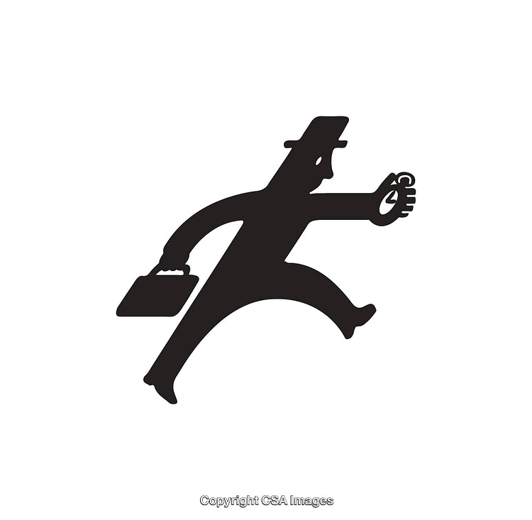 Silhouette of Running Businessman Holding Briefcase and Clock Icon